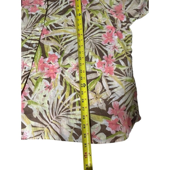J Jill Womens Button Up Plus 3X Tropical Floral Linen Vacation Preppy Whimsical - Picture 4 of 8